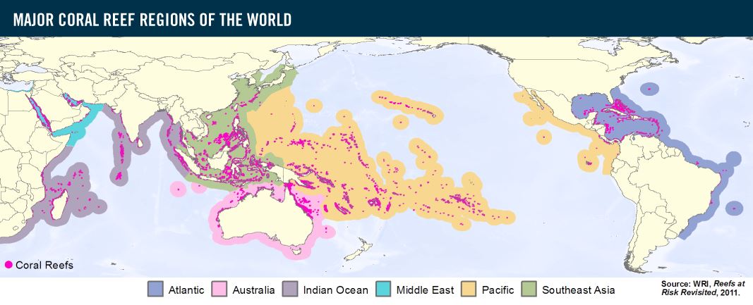 mapa arrecifes de la tierra